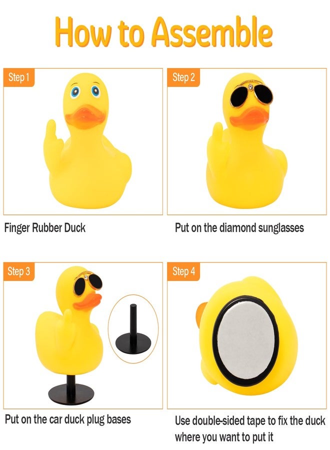 wonuu 3pcs Rubber Duck Car Diamond Mid-Finger Duck Ornament Dashboard Decorations Quirky Car Accessories - Image 2